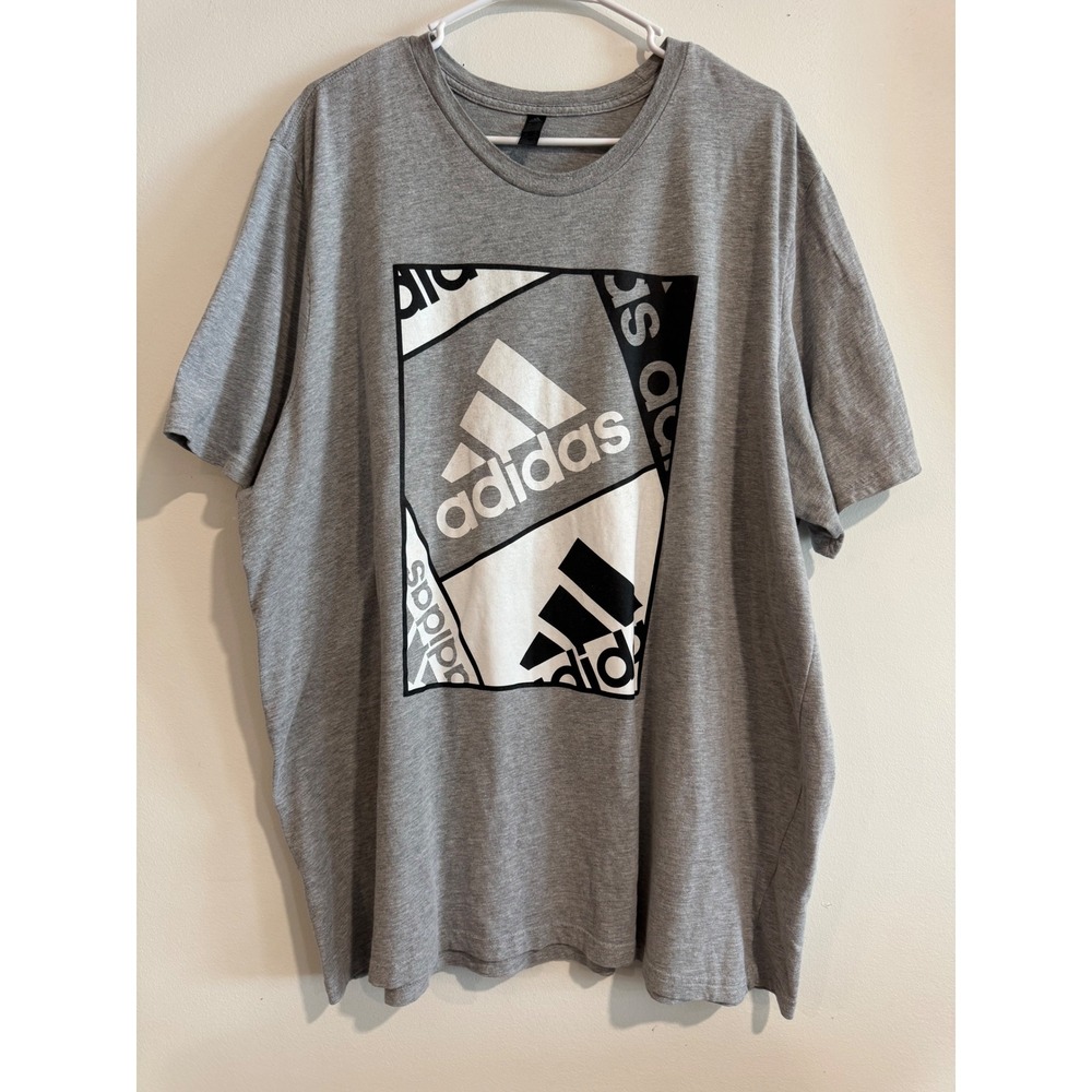 Retro Adidas Graphic Logo Collage T-Shirt Mens XL Gray Short Sleeve Tee